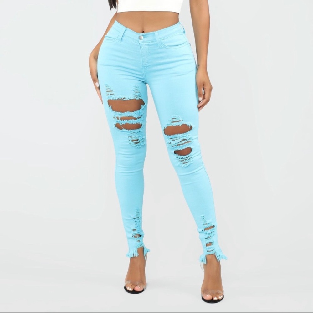 Turquoise distressed skinny jeans size 11